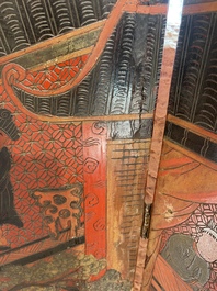 Paravent &agrave; 4 panneaux en laque polychrome, Chine, 19&egrave;me/20&egrave;me si&egrave;cle