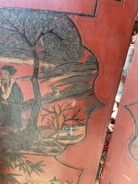 Paravent &agrave; 4 panneaux en laque polychrome, Chine, 19&egrave;me/20&egrave;me si&egrave;cle