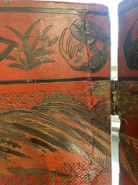 Paravent &agrave; 4 panneaux en laque polychrome, Chine, 19&egrave;me/20&egrave;me si&egrave;cle