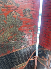 Paravent &agrave; 4 panneaux en laque polychrome, Chine, 19&egrave;me/20&egrave;me si&egrave;cle