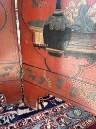 Paravent &agrave; 4 panneaux en laque polychrome, Chine, 19&egrave;me/20&egrave;me si&egrave;cle