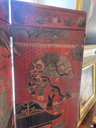 Paravent &agrave; 4 panneaux en laque polychrome, Chine, 19&egrave;me/20&egrave;me si&egrave;cle