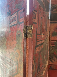 Paravent &agrave; 4 panneaux en laque polychrome, Chine, 19&egrave;me/20&egrave;me si&egrave;cle