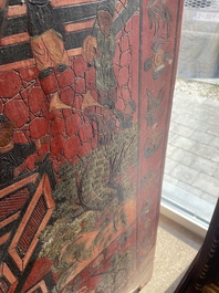 Paravent &agrave; 4 panneaux en laque polychrome, Chine, 19&egrave;me/20&egrave;me si&egrave;cle