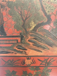 Paravent &agrave; 4 panneaux en laque polychrome, Chine, 19&egrave;me/20&egrave;me si&egrave;cle