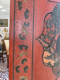 Paravent &agrave; 4 panneaux en laque polychrome, Chine, 19&egrave;me/20&egrave;me si&egrave;cle