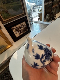 Four Chinese blue and white, famille rose and Yixing stoneware teapots, Kangxi/Qianlong