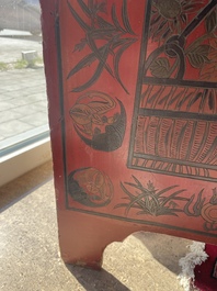 Paravent &agrave; 4 panneaux en laque polychrome, Chine, 19&egrave;me/20&egrave;me si&egrave;cle