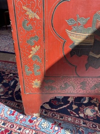 Paravent &agrave; 4 panneaux en laque polychrome, Chine, 19&egrave;me/20&egrave;me si&egrave;cle