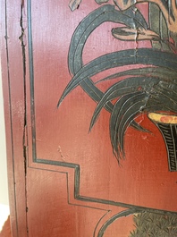 Paravent &agrave; 4 panneaux en laque polychrome, Chine, 19&egrave;me/20&egrave;me si&egrave;cle