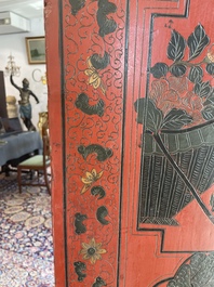 Paravent &agrave; 4 panneaux en laque polychrome, Chine, 19&egrave;me/20&egrave;me si&egrave;cle