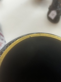 Vase en &eacute;maux cloisonn&eacute;s &agrave; d&eacute;cor de papillons parmi des fleurs sur socle en bronze dor&eacute;, Chine, 19&egrave;me si&egrave;cle