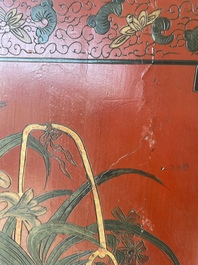 Paravent &agrave; 4 panneaux en laque polychrome, Chine, 19&egrave;me/20&egrave;me si&egrave;cle