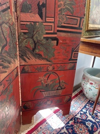 Paravent &agrave; 4 panneaux en laque polychrome, Chine, 19&egrave;me/20&egrave;me si&egrave;cle