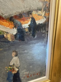 Adolphe Keller (1880-1968): March&eacute; sur la place Sainte-Catherine, huile sur toile