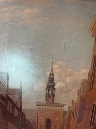 Ecole europ&eacute;enne: Vue anim&eacute;e de la Nieuwe Kerk &agrave; Haarlem, huile sur toile, 18&egrave;me si&egrave;cle