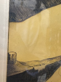 Maurice Langaskens (1884-1946): 'Les charrons', etching, ed. 12/100