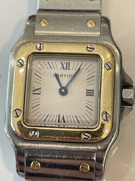 Een Cartier Santos Galb&eacute;e polshorloge in geelgoud en staal, n&deg;1057930, tweede helft 20ste eeuw