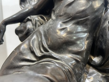 Emile Louis Picault (1833-1915): 'Maintenant sous le ciel tout repose Lamartine', alliage de bronze &agrave; patine brune sur socle en marbre, 20&egrave;me si&egrave;cle