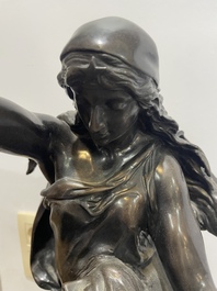 Emile Louis Picault (1833-1915): 'Maintenant sous le ciel tout repose Lamartine', alliage de bronze &agrave; patine brune sur socle en marbre, 20&egrave;me si&egrave;cle