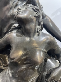 Emile Louis Picault (1833-1915): 'Maintenant sous le ciel tout repose Lamartine', alliage de bronze &agrave; patine brune sur socle en marbre, 20&egrave;me si&egrave;cle