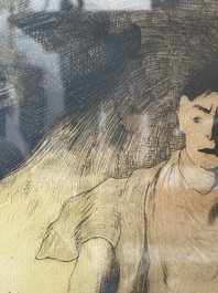 Maurice Langaskens (1884-1946): 'Les charrons', etching, ed. 12/100