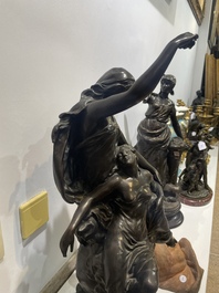 Emile Louis Picault (1833-1915): 'Maintenant sous le ciel tout repose Lamartine', alliage de bronze &agrave; patine brune sur socle en marbre, 20&egrave;me si&egrave;cle