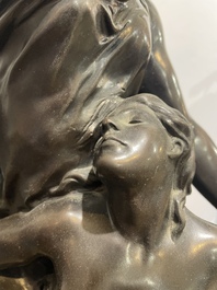 Emile Louis Picault (1833-1915): 'Maintenant sous le ciel tout repose Lamartine', alliage de bronze &agrave; patine brune sur socle en marbre, 20&egrave;me si&egrave;cle