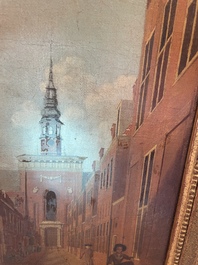Ecole europ&eacute;enne: Vue anim&eacute;e de la Nieuwe Kerk &agrave; Haarlem, huile sur toile, 18&egrave;me si&egrave;cle