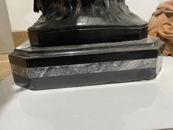 Emile Louis Picault (1833-1915): 'Maintenant sous le ciel tout repose Lamartine', alliage de bronze &agrave; patine brune sur socle en marbre, 20&egrave;me si&egrave;cle