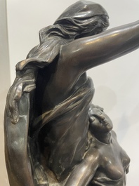 Emile Louis Picault (1833-1915): 'Maintenant sous le ciel tout repose Lamartine', alliage de bronze &agrave; patine brune sur socle en marbre, 20&egrave;me si&egrave;cle