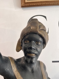 Grande paire de torch&egrave;res dites 'Aux Maures' &agrave; cinq lumi&egrave;res en bois sculpt&eacute; et polychrom&eacute;, Italie, Venise, vers 1900