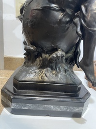 Emile Louis Picault (1833-1915): 'Maintenant sous le ciel tout repose Lamartine', alliage de bronze &agrave; patine brune sur socle en marbre, 20&egrave;me si&egrave;cle