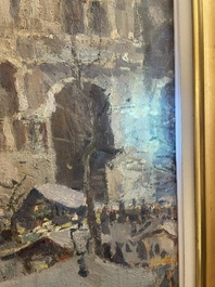 Adolphe Keller (1880-1968): March&eacute; sur la place Sainte-Catherine, huile sur toile