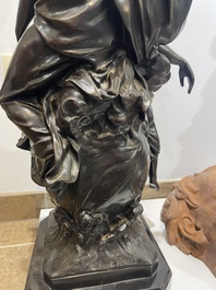 Emile Louis Picault (1833-1915): 'Maintenant sous le ciel tout repose Lamartine', alliage de bronze &agrave; patine brune sur socle en marbre, 20&egrave;me si&egrave;cle