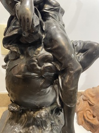 Emile Louis Picault (1833-1915): 'Maintenant sous le ciel tout repose Lamartine', alliage de bronze &agrave; patine brune sur socle en marbre, 20&egrave;me si&egrave;cle