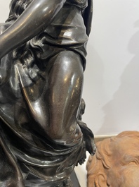 Emile Louis Picault (1833-1915): 'Maintenant sous le ciel tout repose Lamartine', alliage de bronze &agrave; patine brune sur socle en marbre, 20&egrave;me si&egrave;cle