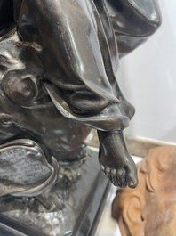 Emile Louis Picault (1833-1915): 'Maintenant sous le ciel tout repose Lamartine', alliage de bronze &agrave; patine brune sur socle en marbre, 20&egrave;me si&egrave;cle