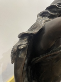 Emile Louis Picault (1833-1915): 'Maintenant sous le ciel tout repose Lamartine', alliage de bronze &agrave; patine brune sur socle en marbre, 20&egrave;me si&egrave;cle