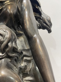 Emile Louis Picault (1833-1915): 'Maintenant sous le ciel tout repose Lamartine', alliage de bronze &agrave; patine brune sur socle en marbre, 20&egrave;me si&egrave;cle