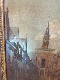 Ecole europ&eacute;enne: Vue anim&eacute;e de la Nieuwe Kerk &agrave; Haarlem, huile sur toile, 18&egrave;me si&egrave;cle