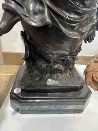 Emile Louis Picault (1833-1915): 'Maintenant sous le ciel tout repose Lamartine', alliage de bronze &agrave; patine brune sur socle en marbre, 20&egrave;me si&egrave;cle