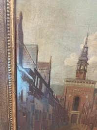 Ecole europ&eacute;enne: Vue anim&eacute;e de la Nieuwe Kerk &agrave; Haarlem, huile sur toile, 18&egrave;me si&egrave;cle