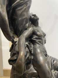 Emile Louis Picault (1833-1915): 'Maintenant sous le ciel tout repose Lamartine', alliage de bronze &agrave; patine brune sur socle en marbre, 20&egrave;me si&egrave;cle