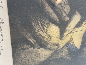 Maurice Langaskens (1884-1946): 'Les charrons', etching, ed. 12/100