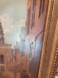 Ecole europ&eacute;enne: Vue anim&eacute;e de la Nieuwe Kerk &agrave; Haarlem, huile sur toile, 18&egrave;me si&egrave;cle