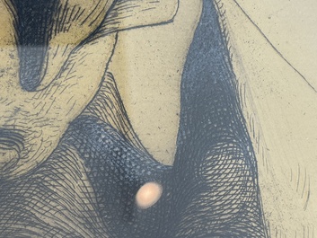 Maurice Langaskens (1884-1946): 'Les charrons', etching, ed. 12/100