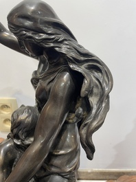 Emile Louis Picault (1833-1915): 'Maintenant sous le ciel tout repose Lamartine', alliage de bronze &agrave; patine brune sur socle en marbre, 20&egrave;me si&egrave;cle