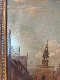 Ecole europ&eacute;enne: Vue anim&eacute;e de la Nieuwe Kerk &agrave; Haarlem, huile sur toile, 18&egrave;me si&egrave;cle