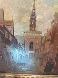 Ecole europ&eacute;enne: Vue anim&eacute;e de la Nieuwe Kerk &agrave; Haarlem, huile sur toile, 18&egrave;me si&egrave;cle